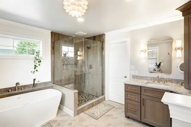 Primary bathroom remodel in Lititz, PA with custom cabinetry