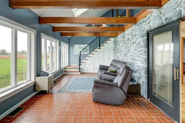 Interior renovation with natural woodwork and stone in Lancaster County, PA